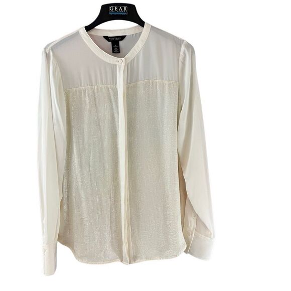 WHBM Cream Polyester / Silk Long Sleeve Button Down Shirt Top Size 14 - Picture 1 of 7
